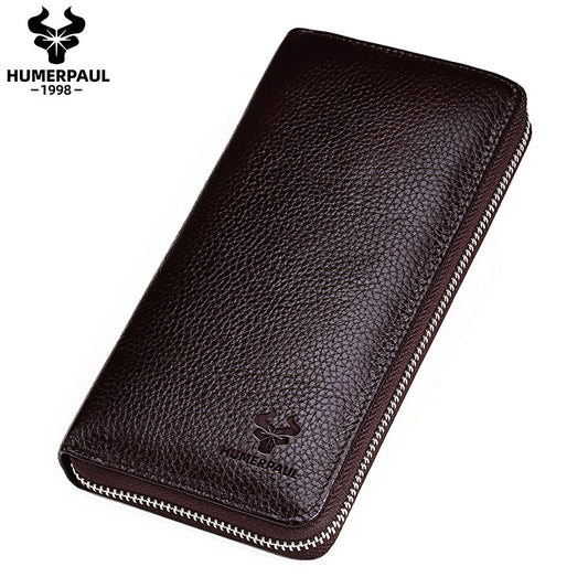 Vintage Men's Wallet,Long Genuine Leather Clutch Coffee