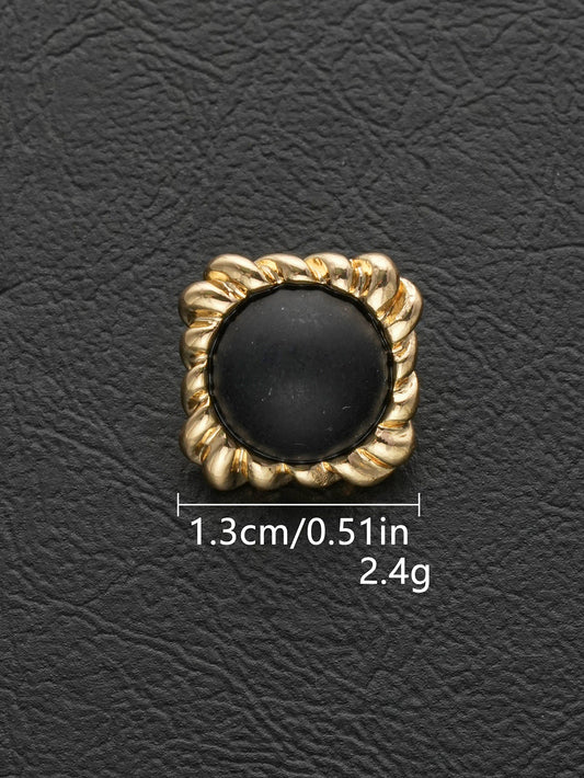 Black pearl square buttons, gold metal shank, 13mm, 20-pack