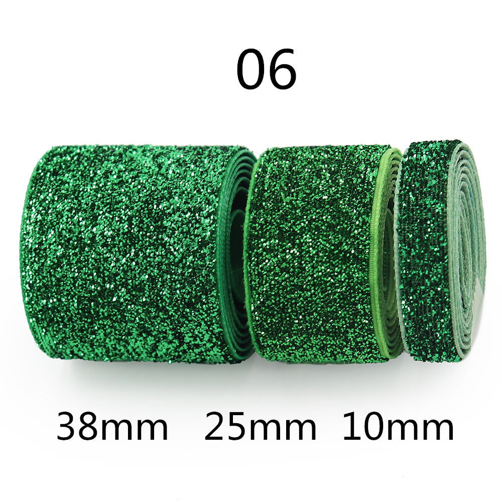 Style 06 Glitzer-Gradient Chenille-Ribbon grün, Rollen 38mm/25mm/10mm