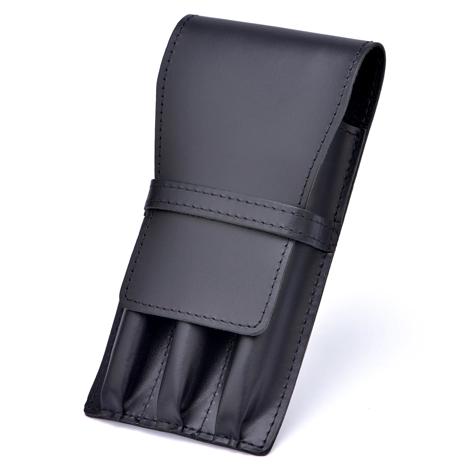 Asvine 3-Pen Handmade Oil-Tanned Genuine Leather Pen Pouch | Fountain Pen Carry Case & Protector Black