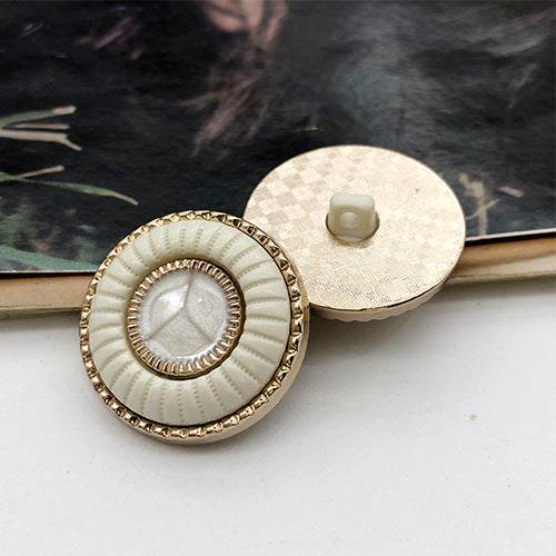 Beige 25mm double-ring resin button with metal shank, round design