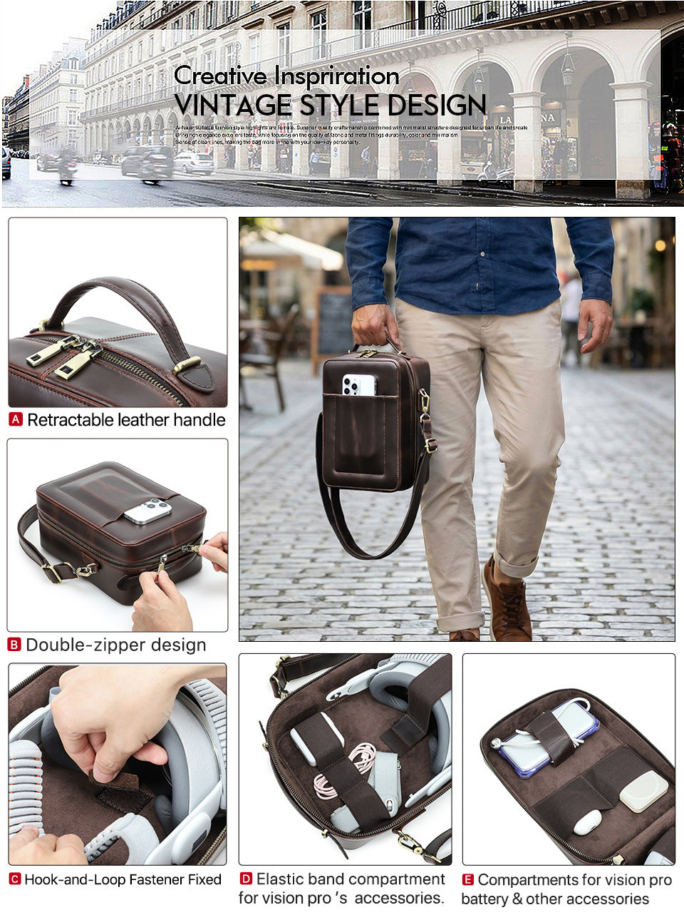 Apple Vision Pro Case Leather Carrying Bag Handheld & Crossbody VR Headset Storage