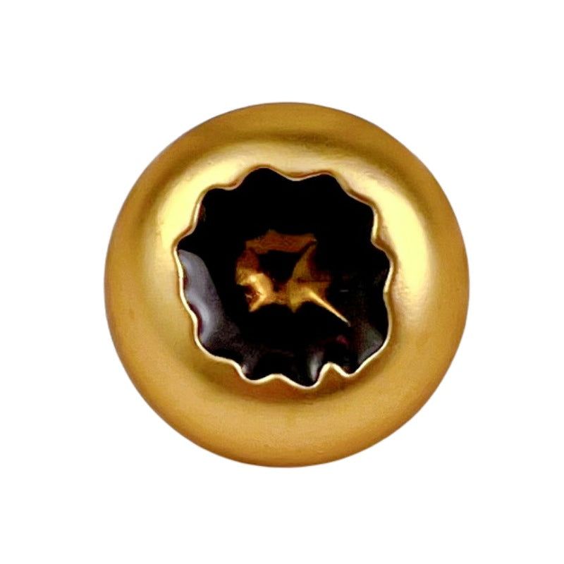 Goldfarbener Vintage Resin-Metalknopf, 18/23 mm, rund, Rückseite mit Sternmuster