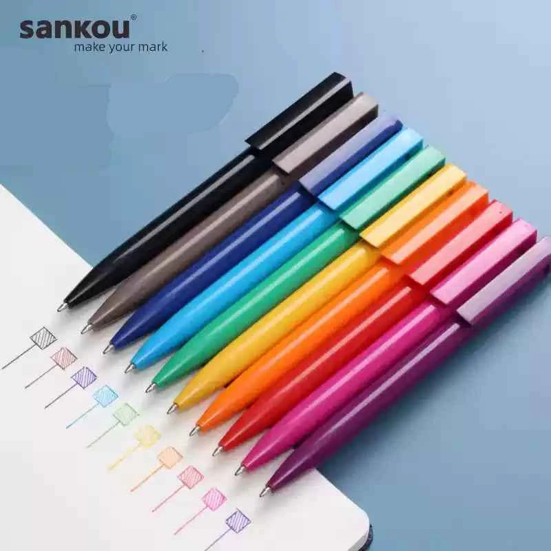 SANKOU ZX9 Retractable Ballpoint Pen Set – 10 Colors, 0.7mm