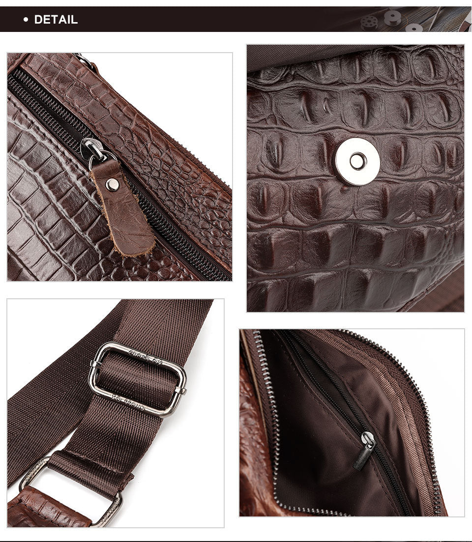 Men's Genuine Leather Chest Sling Bag,Alligator Pattern Triangle