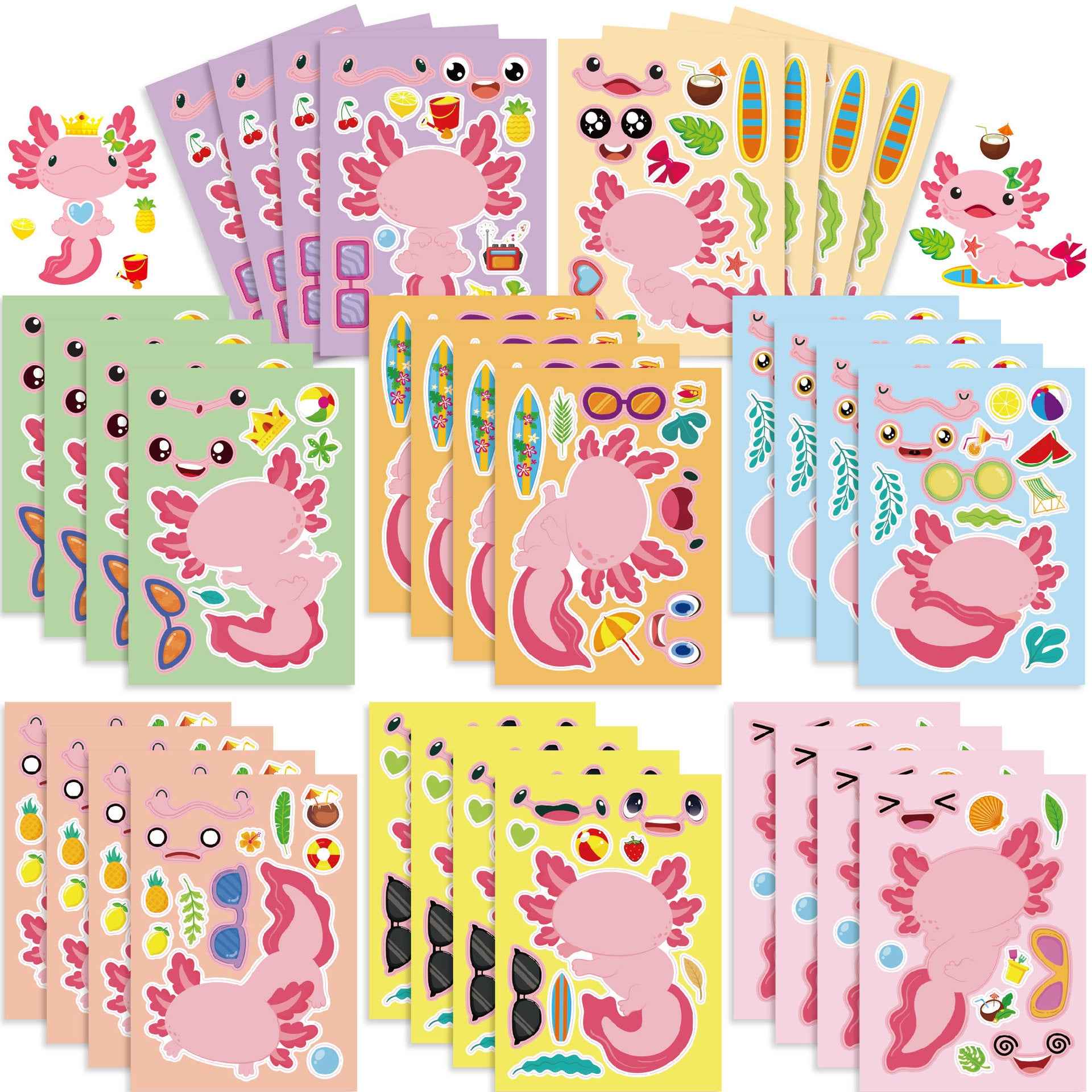 Make a Face Cartoon Axolotl Animal DIY Stickers for Kids 24 Sheets