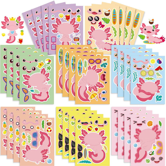 Make a Face Cartoon Axolotl Animal DIY Stickers for Kids 24 Sheets