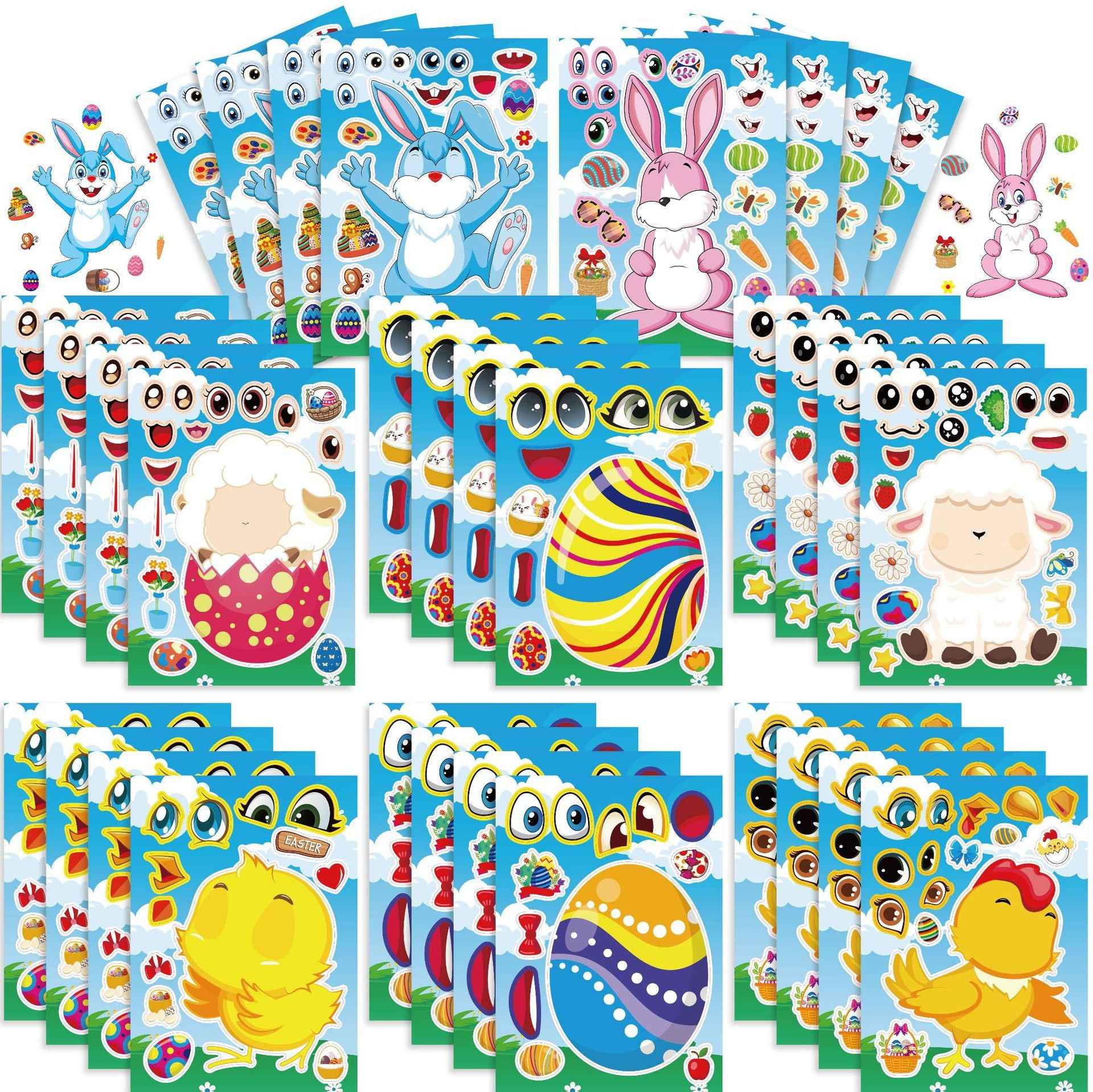 Make a Face Cartoon Easter Day Stickers for Kids 24 Sheets