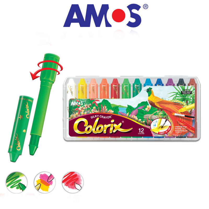 AMOS Silky Crayon Colorix 3in1 Crayon,Pastel,Watercolor Pen 12 Colors