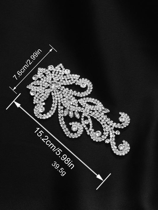 Silver Luxury Copper Rhinestone Chain Floral Lace Trim for Dresses 15.2cm