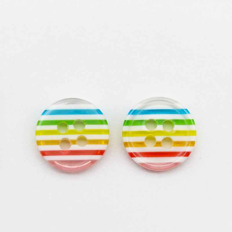 12mm resin buttons, rainbow stripe design, 4-hole, pair view