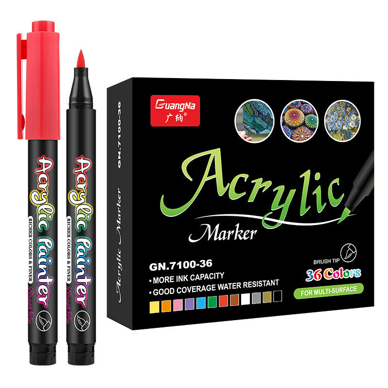 Guangna 36 Colors Brush Tip Acrylic Paint Marker Pens