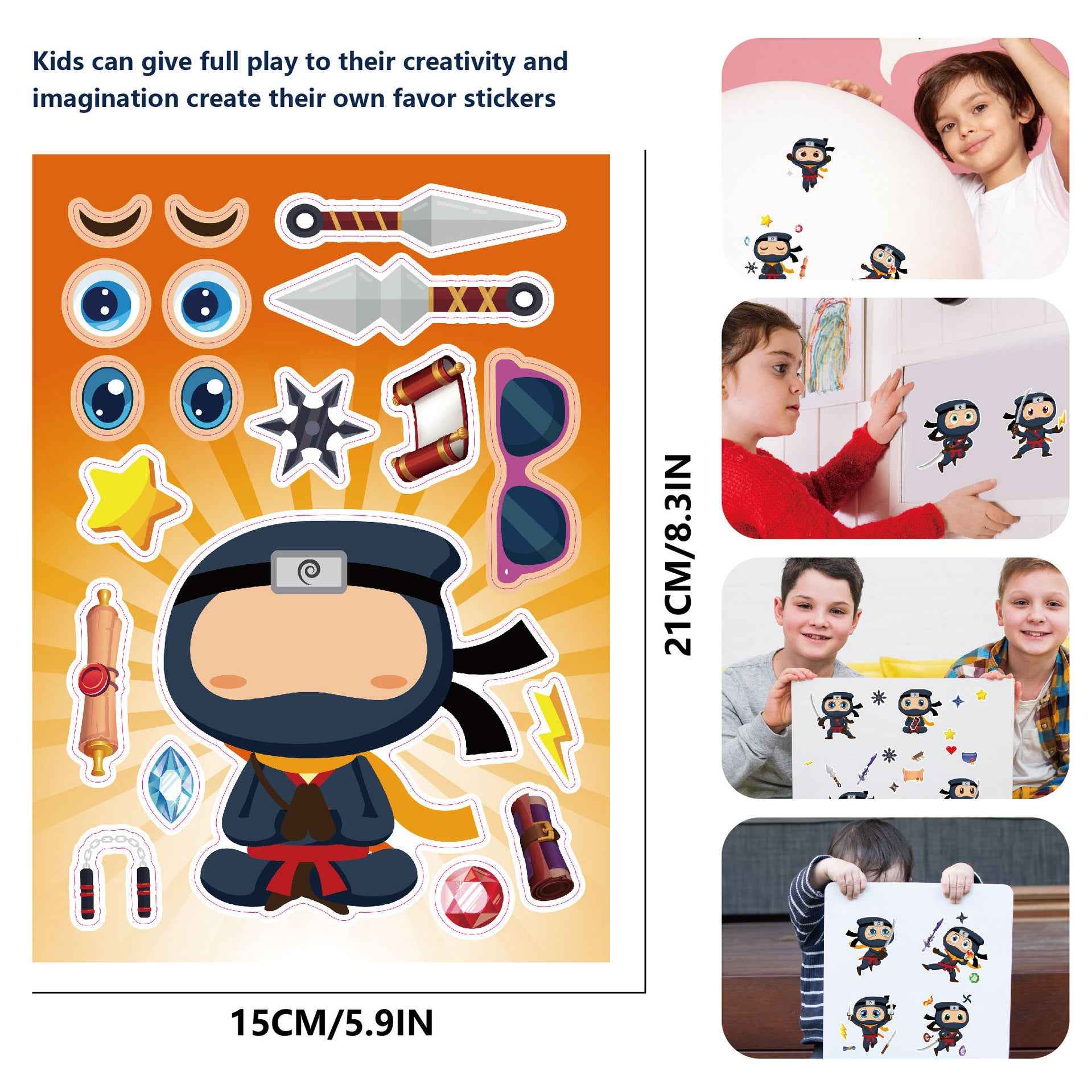 Make a Face Anime Mini Ninjas DIY Stickers for Kids 24 Sheets