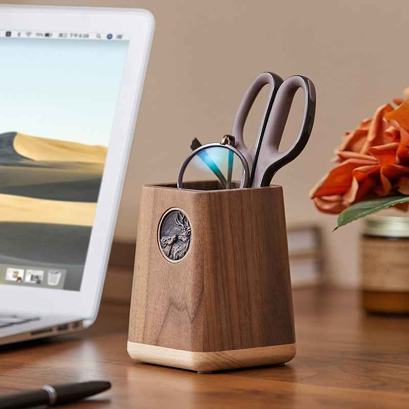 Black Walnut Wood Pen Holder - Nordic Minimalist Desktop Organizer