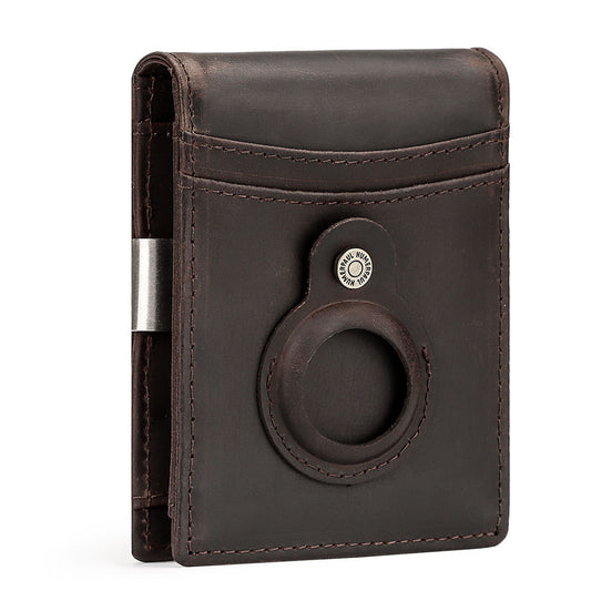RFID Top Grain Leather Card Holder Wallet with AirTag Slot Coffee