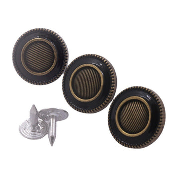 17mm antique bronze stud buttons, black round rim and ridged edge, 3 visible