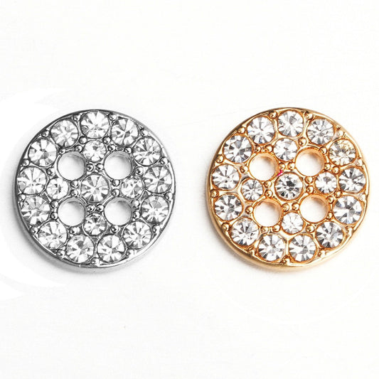 Silver round rhinestone 4-hole metal shirt button with bright crystal pattern