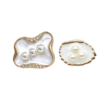 Style A 25MM button: white faux-pearl design, gold rim, rhinestones, shank