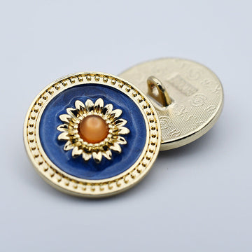20mm runde Metallknöpfe mit Sonnenblume, blauem Einsatz, Metall-Öse