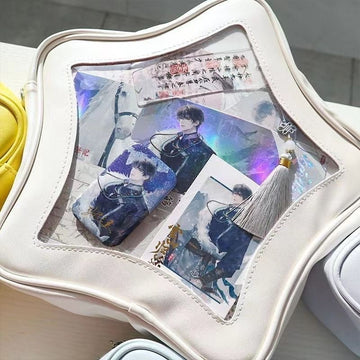 Star Shape Ita Bag Y2K Pins Display PU Leather Backpack