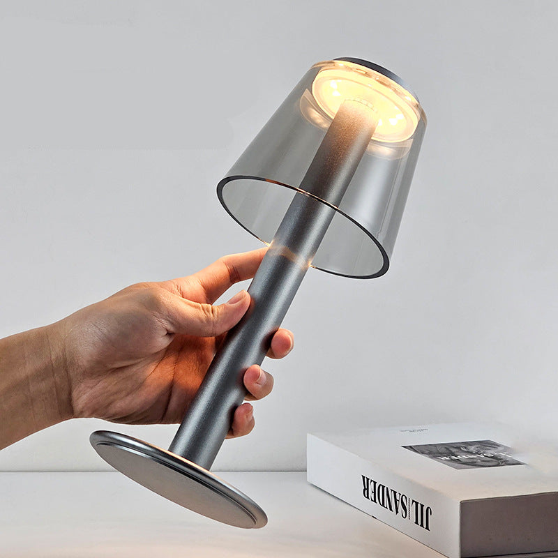 USB Rechargeable Aluminum Table Lamp Clear Acrylic Shade