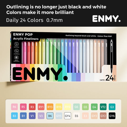 ENMY Regenbogen-Set mit ausziehbaren Acryl-Liner-Stiften | Farbige Gelstifte 0,7 mm
