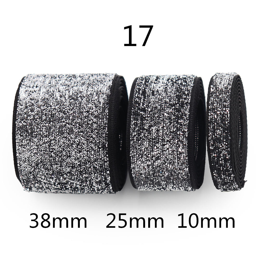 Gradient chenille sparkle ribbon, Style 17 silver/black: 38mm, 25mm, 10mm