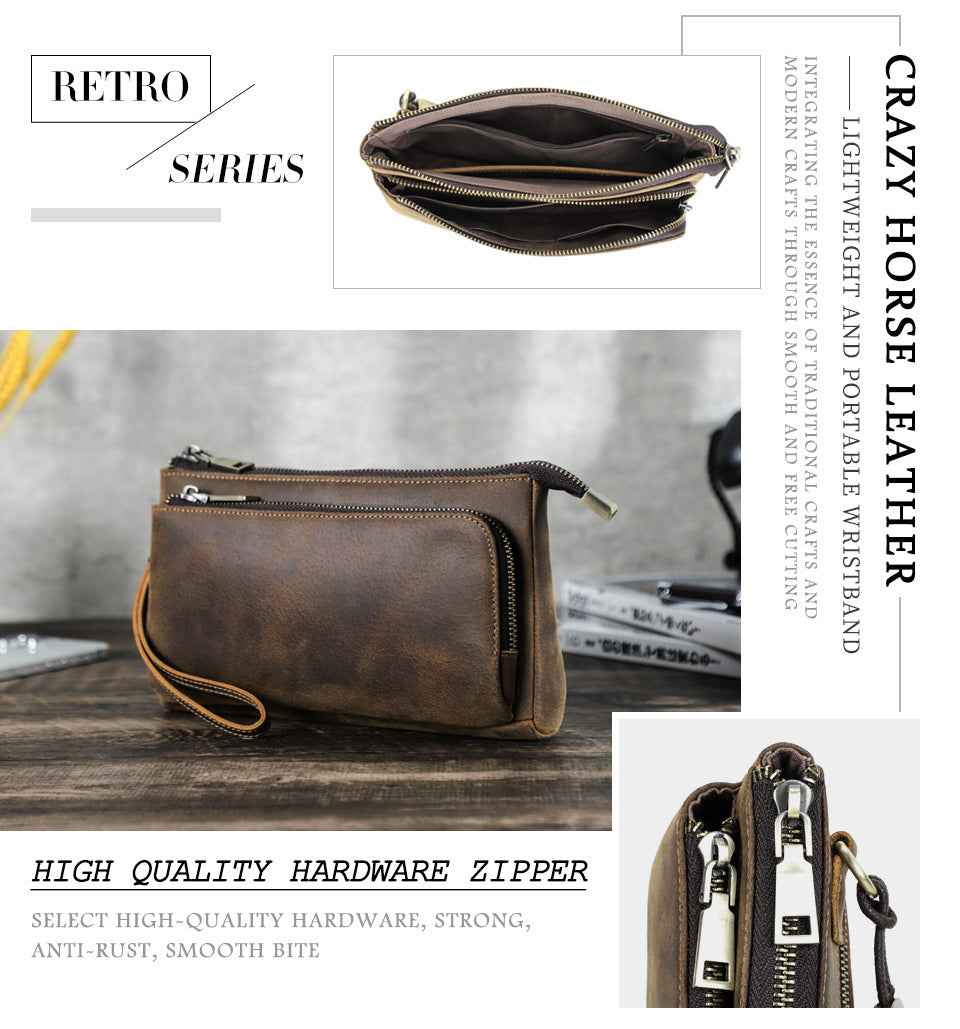 Vintage Genuine Leather Men Clutch EDC Handbag