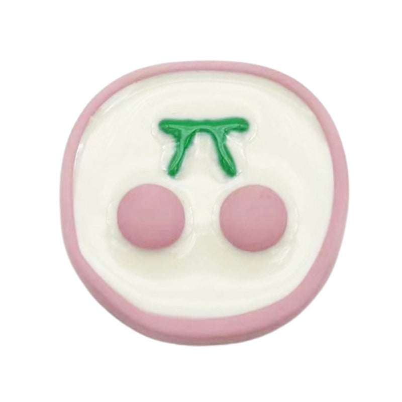 Pink cherry-shaped metal shank button, two pink domes and green stem