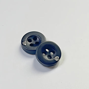 Black 11mm round resin button set, four-hole design with crystal accents