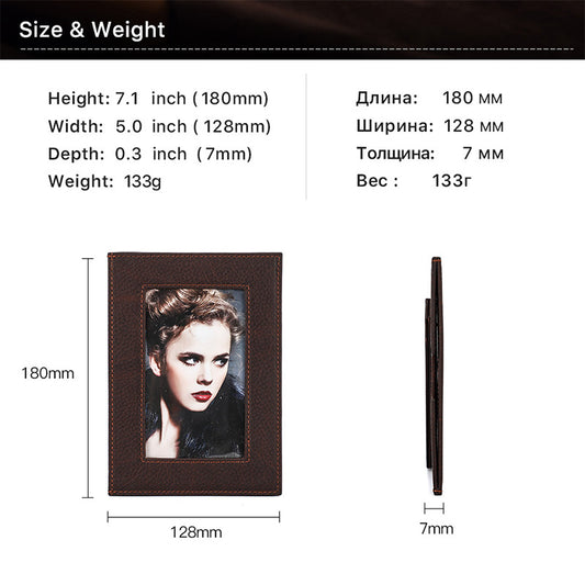 4" x 6" Kaffeebrauner Bilderrahmen aus Vollnarbenleder mit brauner Naht