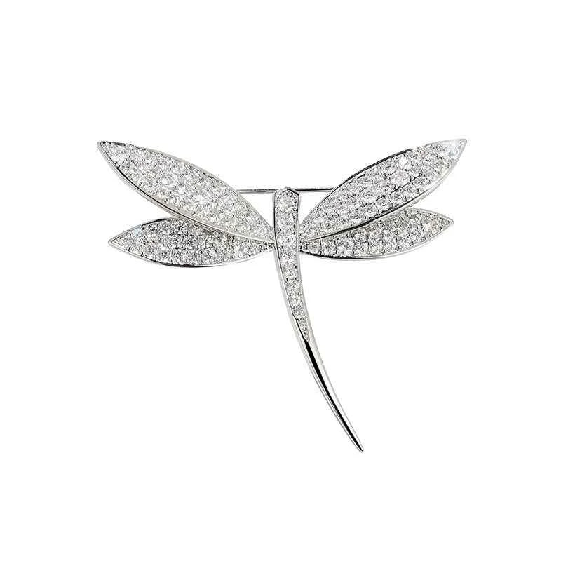 Dragonfly brooch in silver tone, fully set with sparkling zircon stones