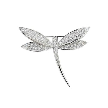 Dragonfly brooch in silver tone, fully set with sparkling zircon stones