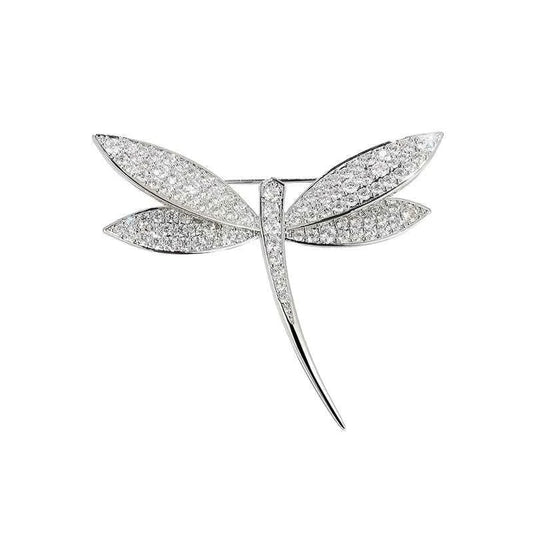 Silver-Tone Dragonfly Brooch – Fully Adorned with Sparkling Zircon Stones