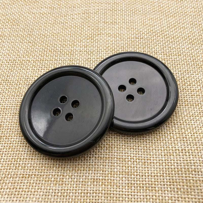 50mm round resin buttons, dark/black, four-hole design, 12pcs