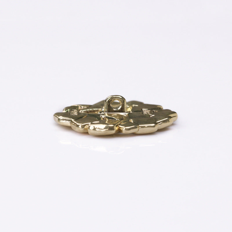 Light gold square metal shank button, front view with loop shank detail