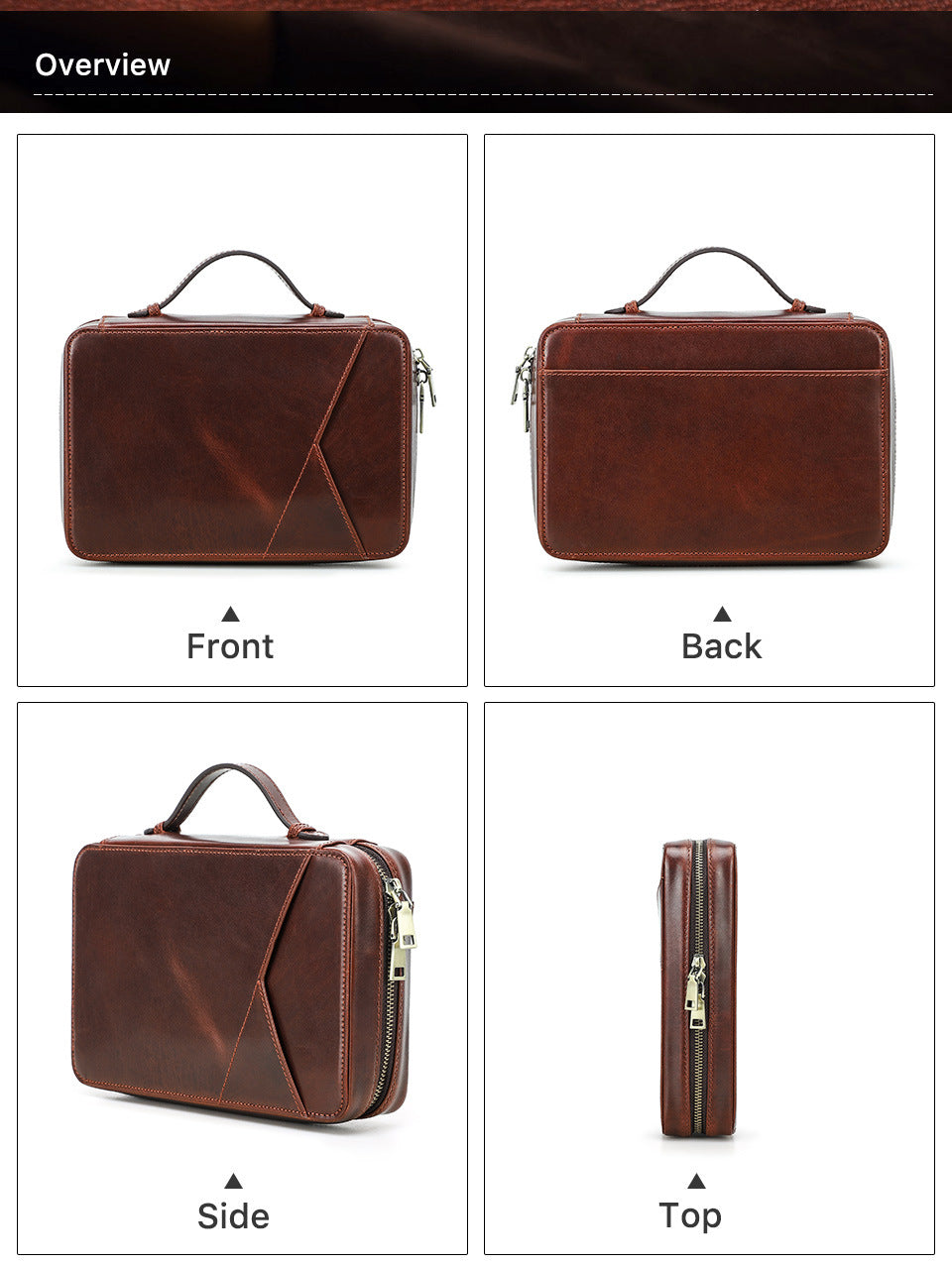 Full-Grain Cowhide Leather Tech Organizer Bag Cable & Digital Accessories Pouch