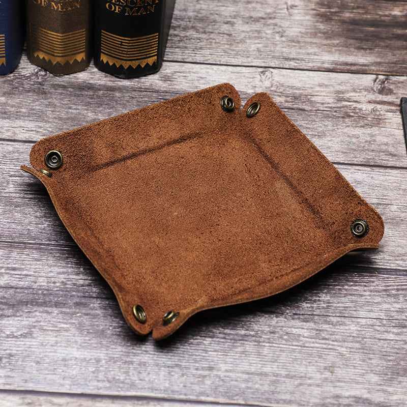 Small Genuine Leather Tray Organizer Desk Storage Box