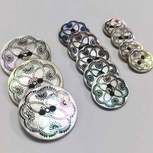 18L/24L/36L Black Pattern Mother of Pearl 2-Hole Shell Buttons 99 Pack