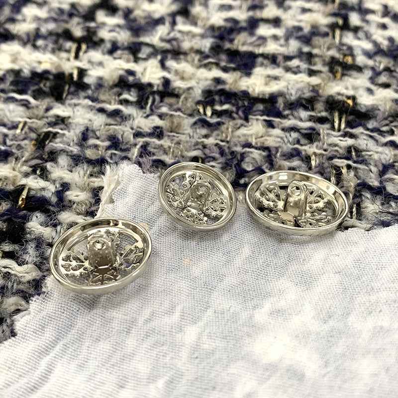 Round silver vintage hollow cross metal shank buttons, detailed openwork cross