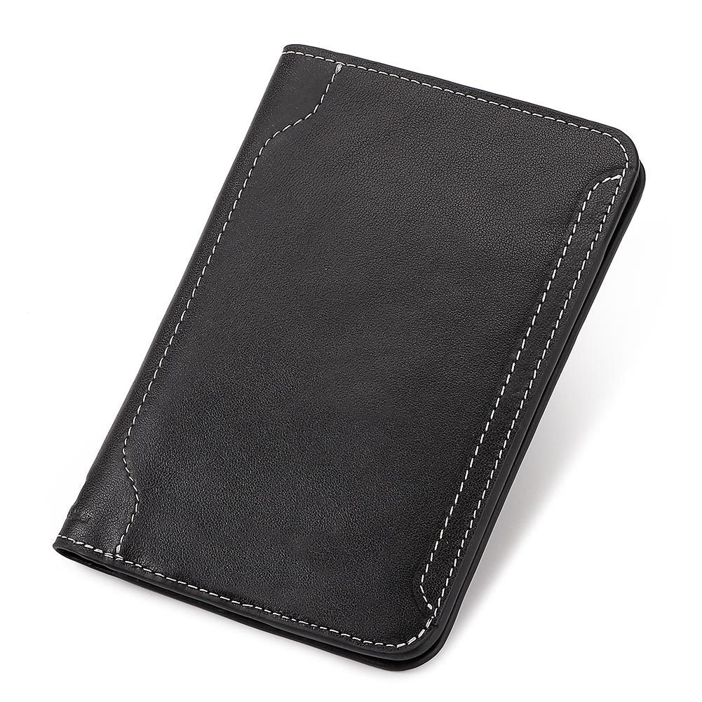 Top Grain Leather Passport Holder Travel Document Wallet Black