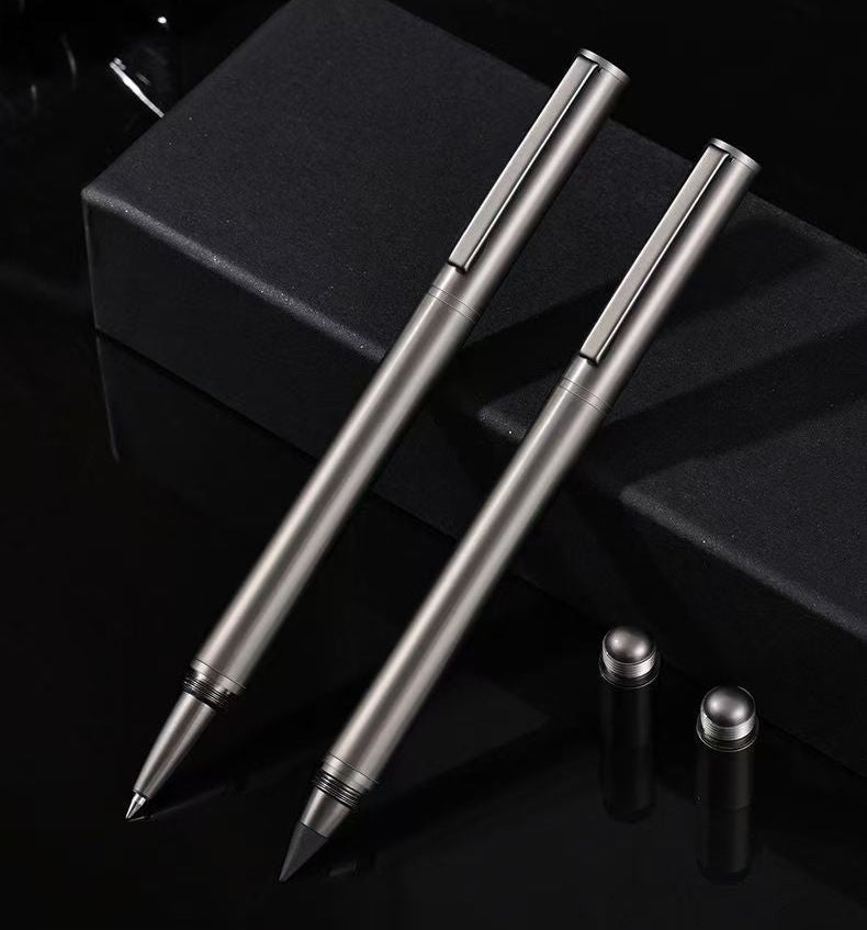 2-in-1 Dual-Tip Metal Signature Pen Set Gel Ink + Inkless Eternal Pencil 2 Pack