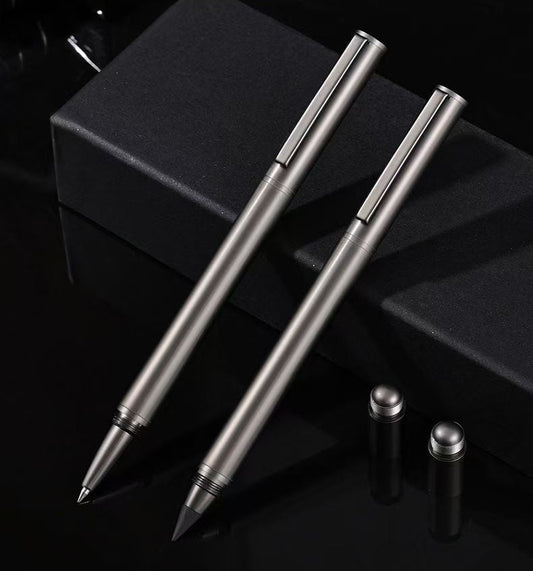 2-in-1 Dual-Tip Metal Signature Pen Set Gel Ink + Inkless Eternal Pencil 2 Pack