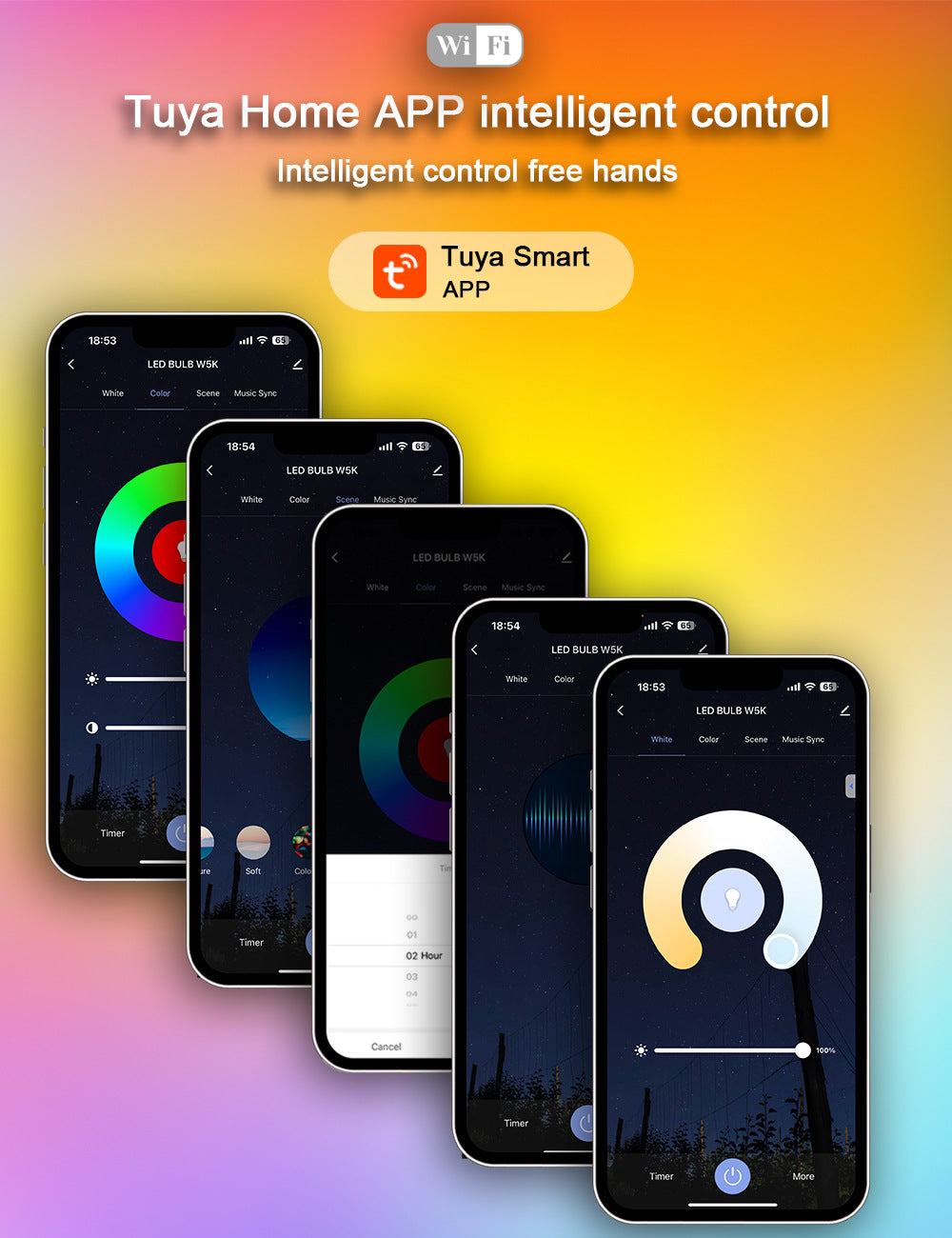 Tuya Smart LED Bulb E27 9W, WiFi & Bluetooth RGB Color Changing Light