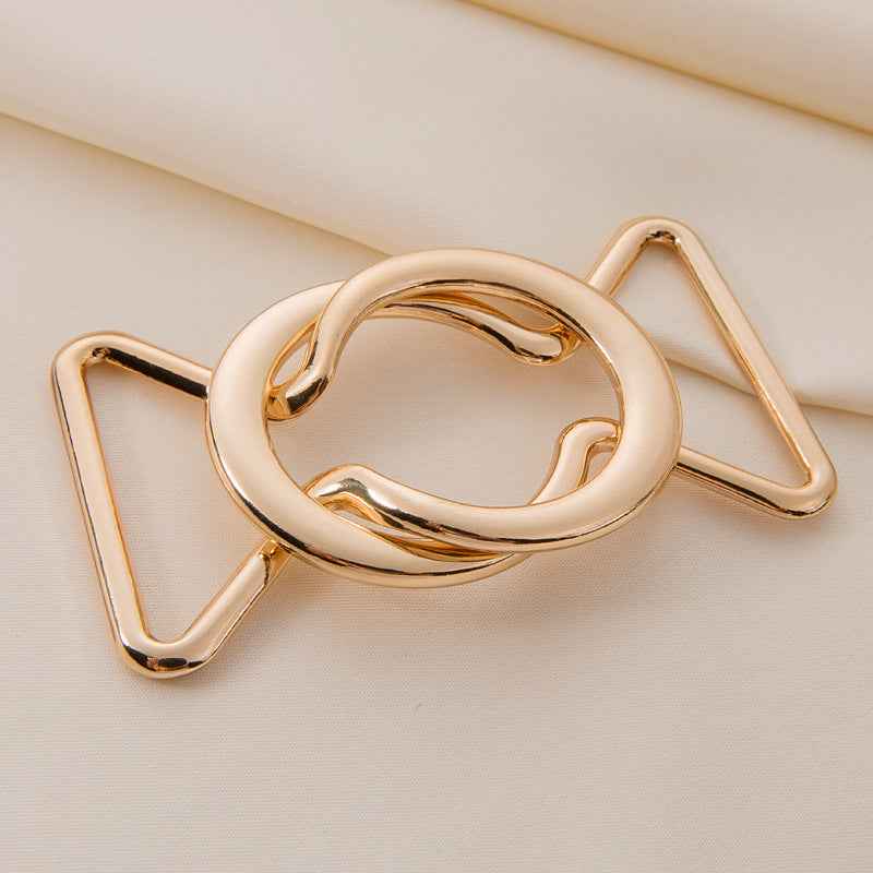 Gold metal coat belt buckle clasp with round ring, adjustable waist