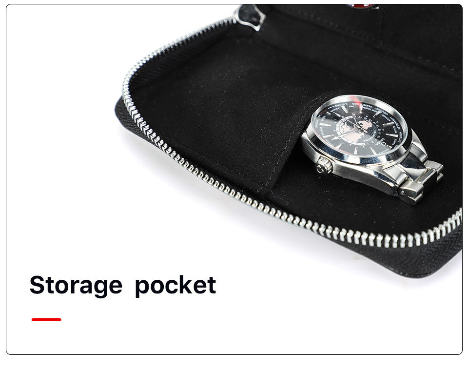 2-Slot Oil Wax Leather Watch Pouch – Slim Zip Travel Case for Couples