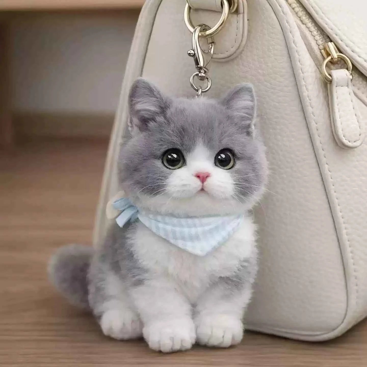 Blue Cat Plush Keychain with Scarf