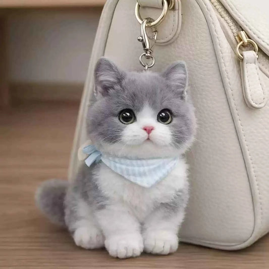 Blue Cat Plush Keychain with Scarf