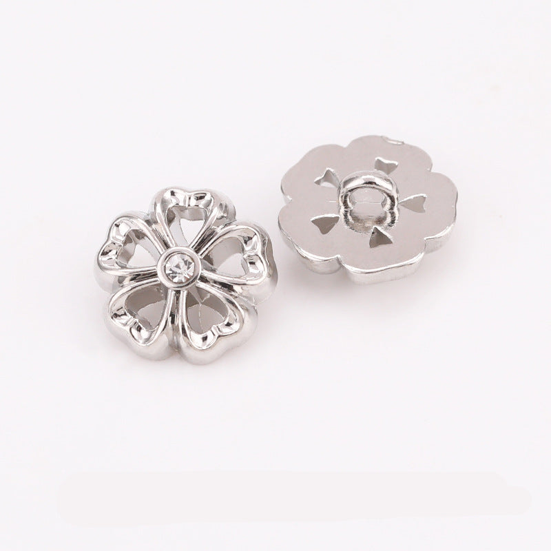 Sunflower rhinestone shank button, silver metal flower with clear center gem