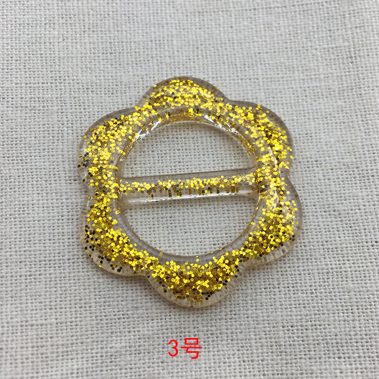 花朵树脂扣按钮，金色亮粉质感，款式3